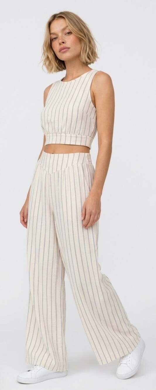 Brandy Pinstripe Wide Leg Pants and Crop Top Set